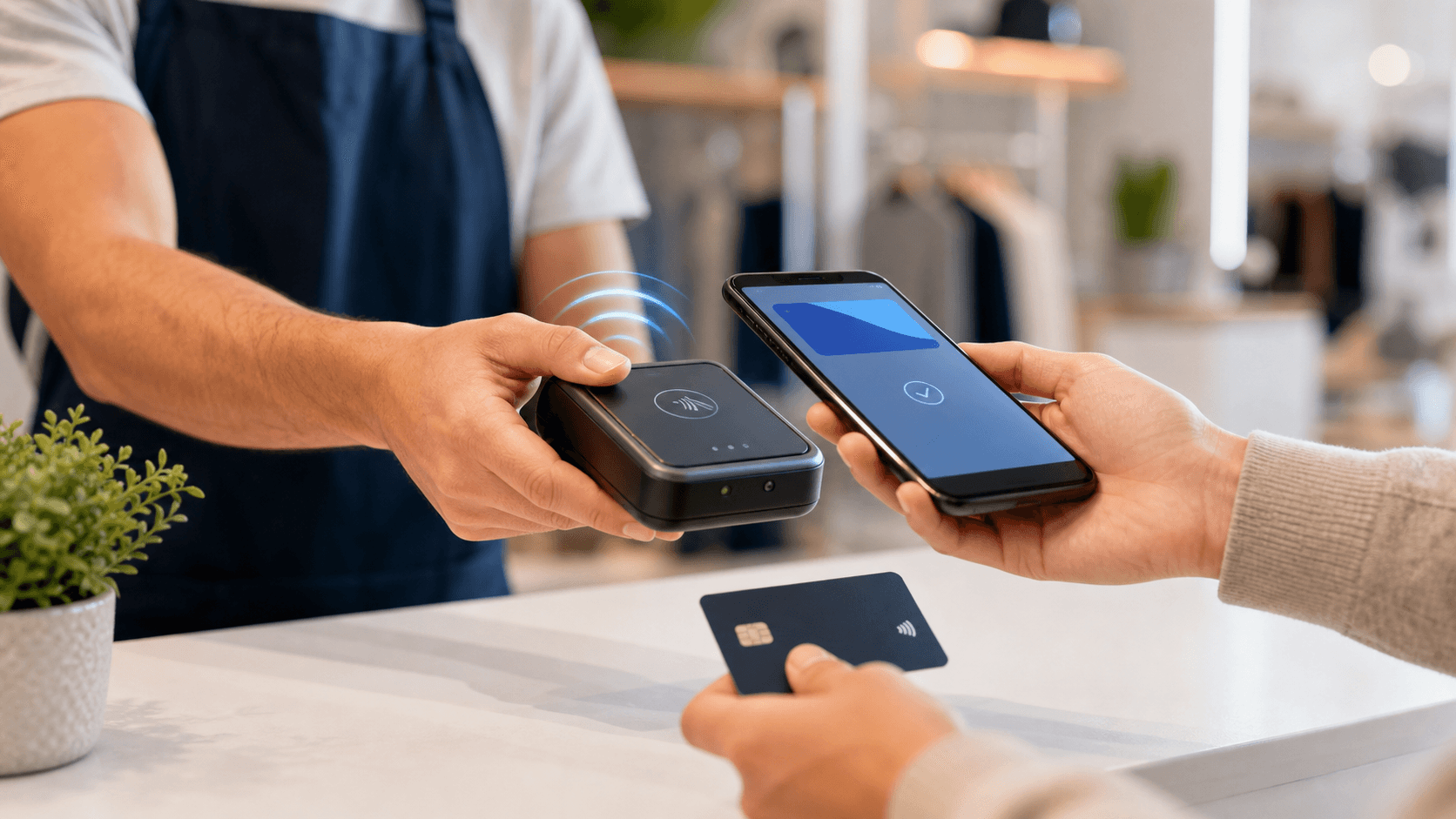 Contactless payment between a mobile card reader, phone, and card