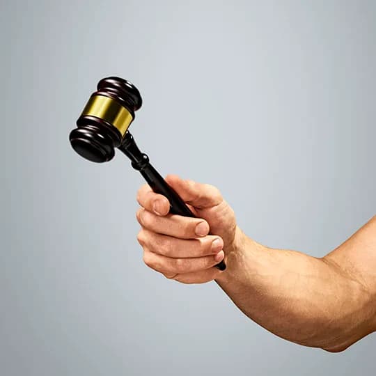 A hand holding a gavel representing utility and government industries