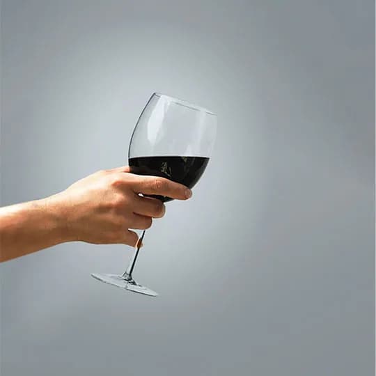 A hand holding a glass of red wine representing the fine dining industry