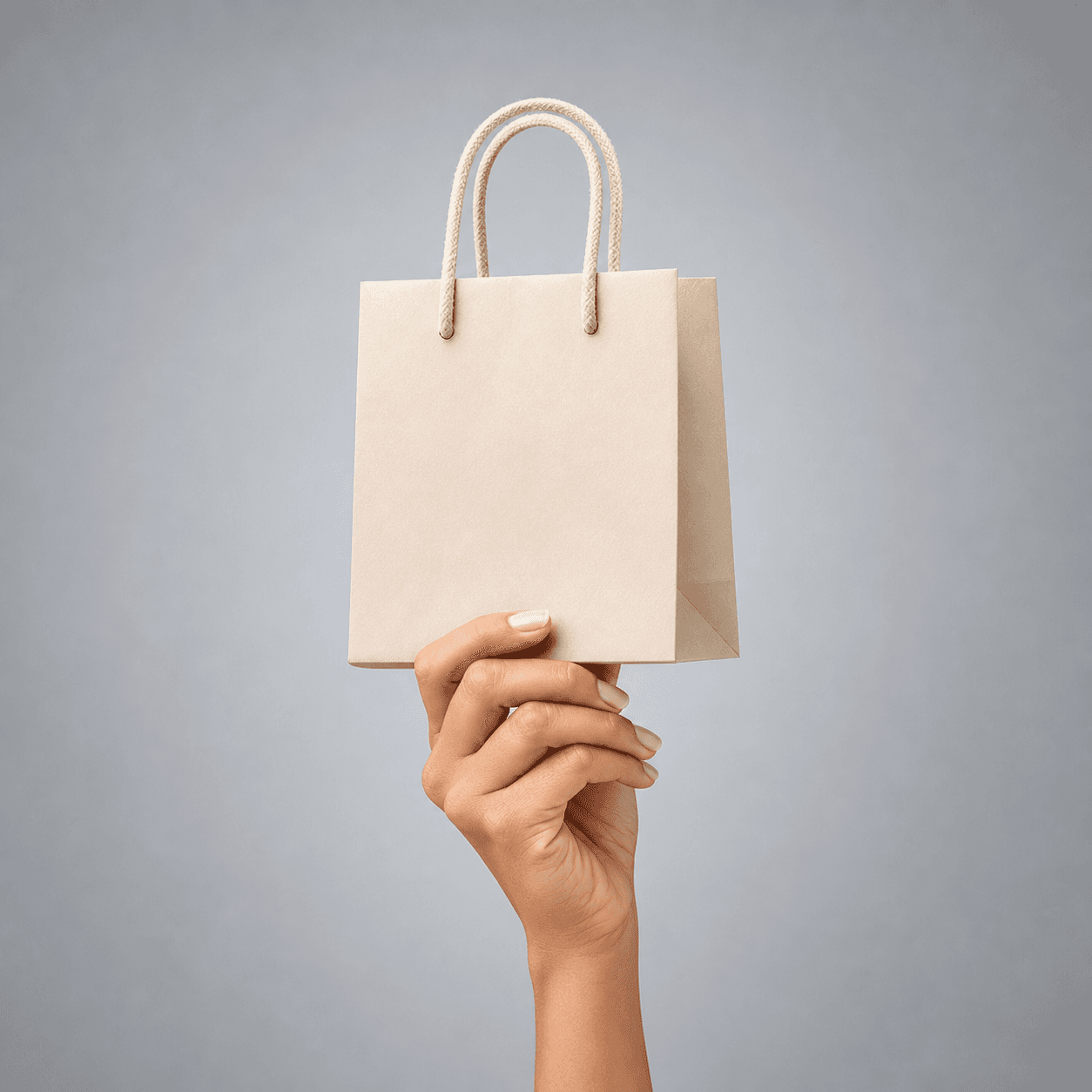 A hand holding a shopping bag representing the clothing and apparel retail industry