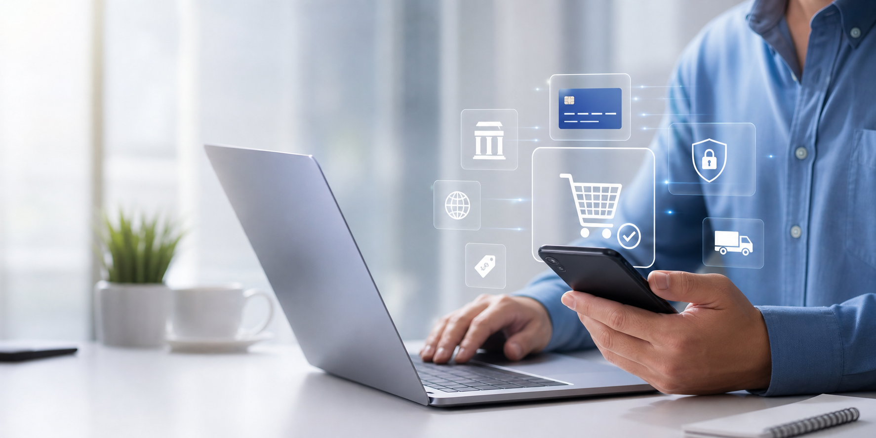 A woman inputting her credit card information online